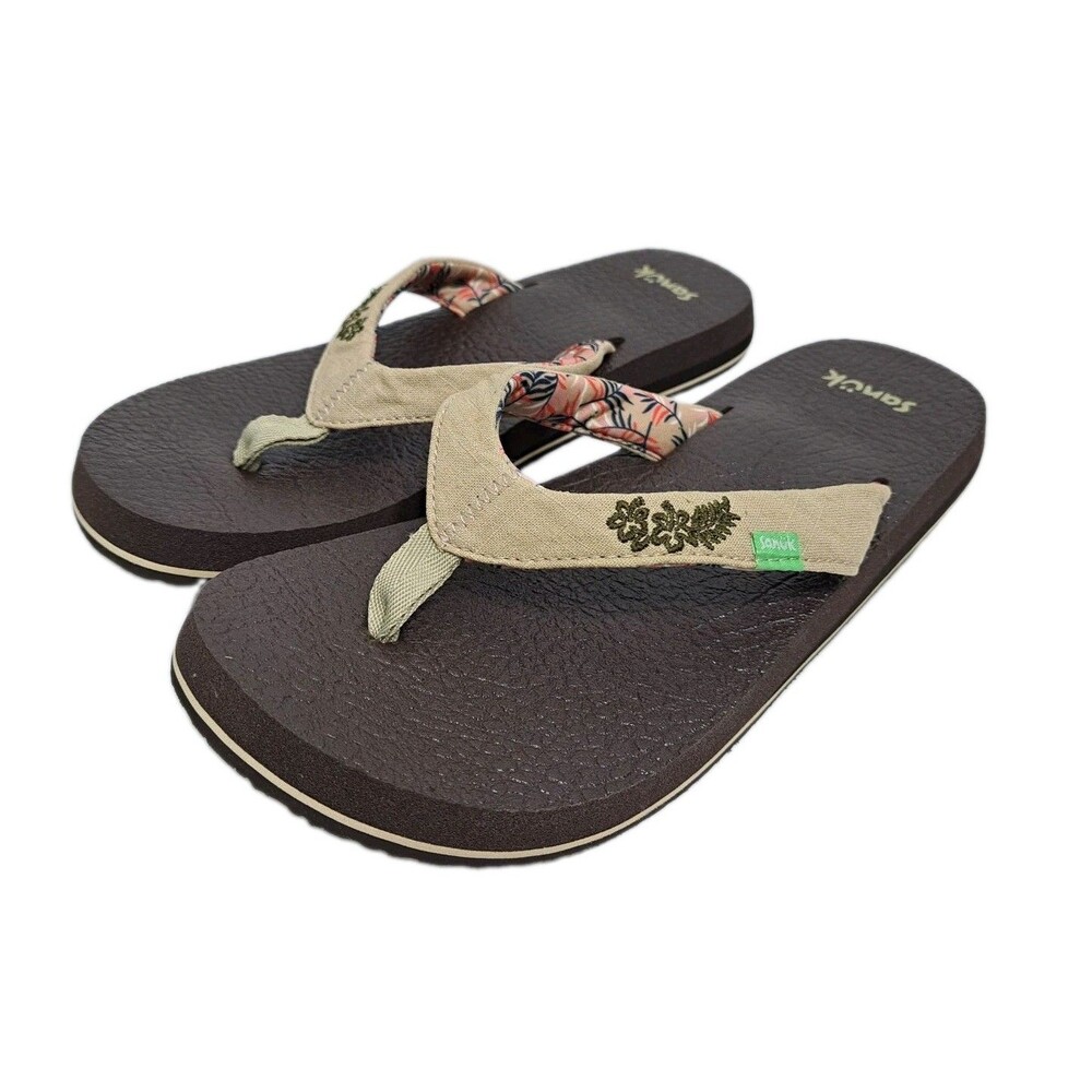 Sanuk Yoga Paradise Women's Size 8 Flip Flops Brown Sandals Beach Pool